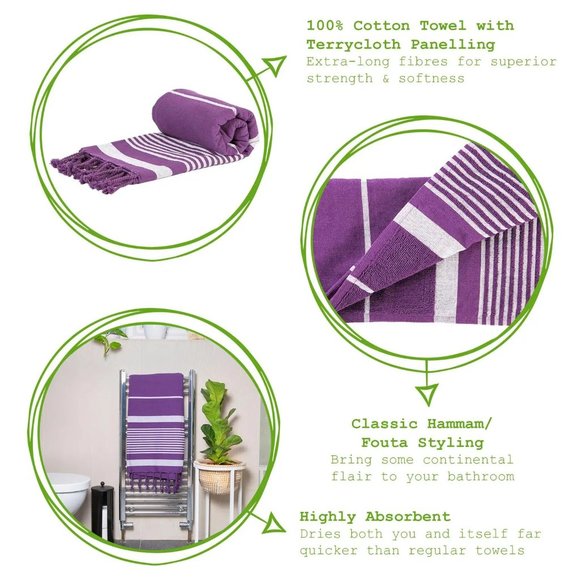 Turkish Cotton Bath Towel - Purple - Picture 2 of 2